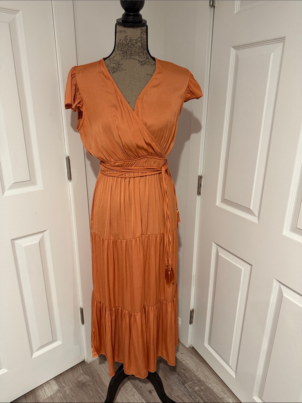 Joie Rust Orange Wrap Maxi Dress with Tie Waist